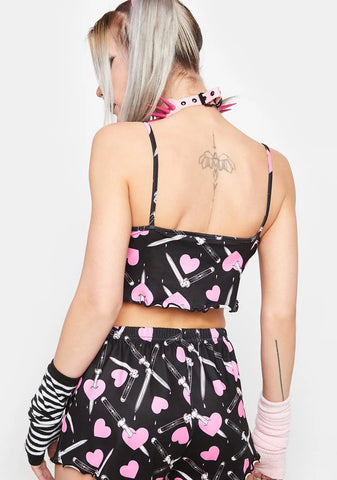 Crossed Blades Heart Print Pajama Set