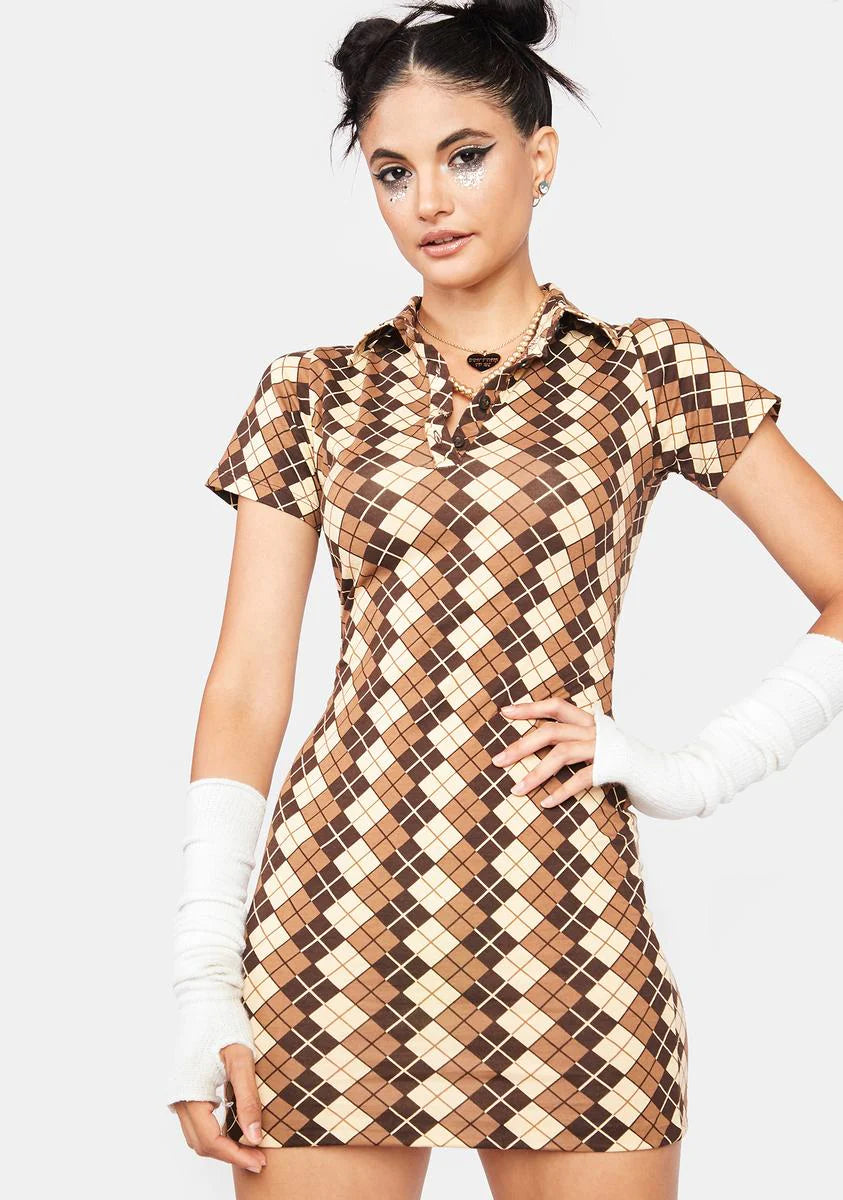 Argyle Brown Jeeves Mini Dress