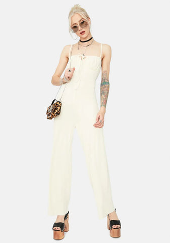 Blanc Ready Or Not Ribbed Tie Front Jumpsuit