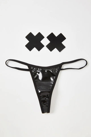 Black Cross Pasties N' Thong Set
