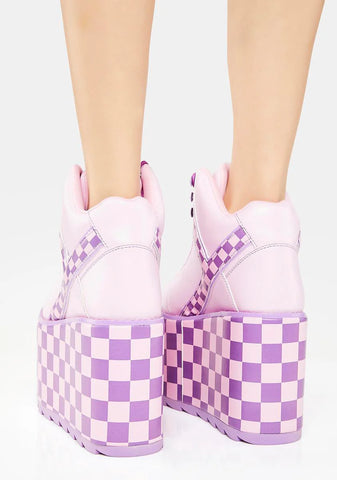 Pink/Lavender Qozmo Checker Platform Sneakers