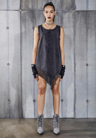 Snare Washed Black Asymmetric Longline Tank