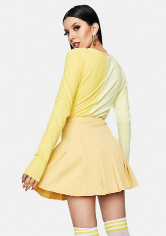 Yellow Pleated Tennis Mini Skirt