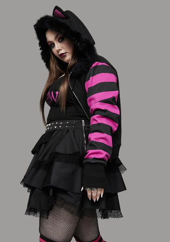 Total Psycho Kitty Striped Zip-Up Hoodie