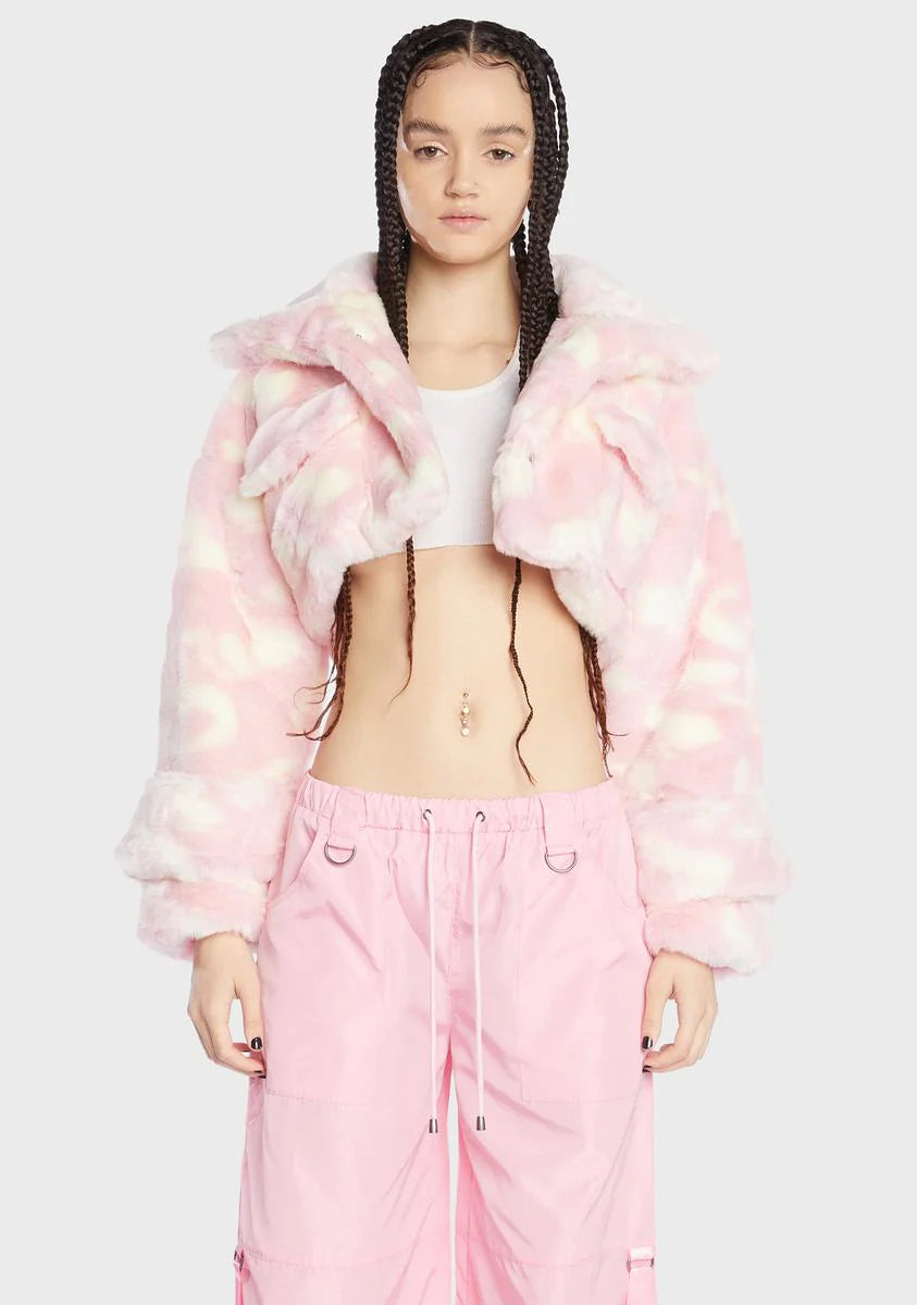 Pink Dick Dollar Faux Fur Crop Jacket