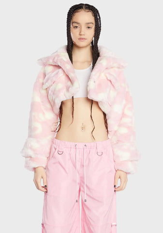 Pink Dick Dollar Faux Fur Crop Jacket
