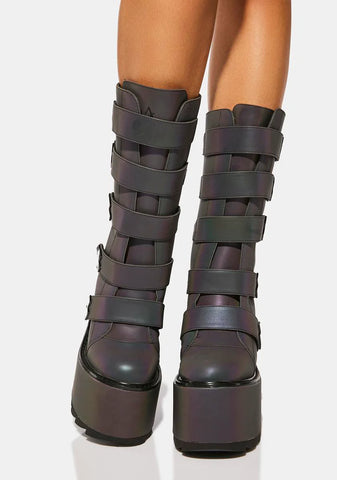 Reflective Dune Strapped Platform Boots