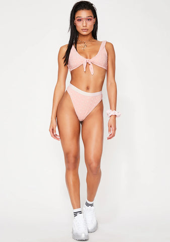 Rosewater Seamless Tie Front Bikini Top