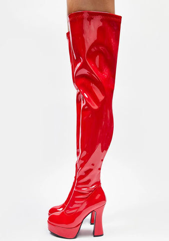 Red Patent Thrill Thigh High Boots