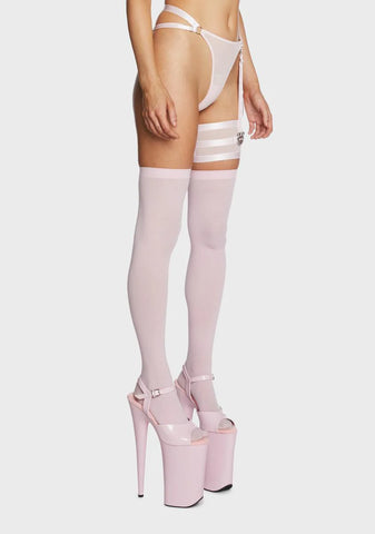 Pink Barbaric Mesh Thong With Garter