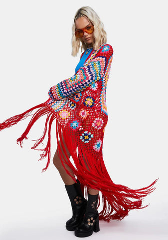 Crimson Be The Change Crochet Duster