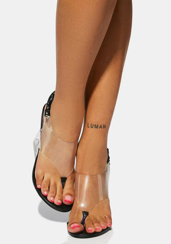 Time Flies Lucite Heel Sandals