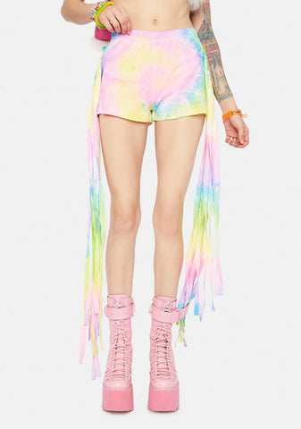 Groove To The Beat Tie Dye Fringe Shorts