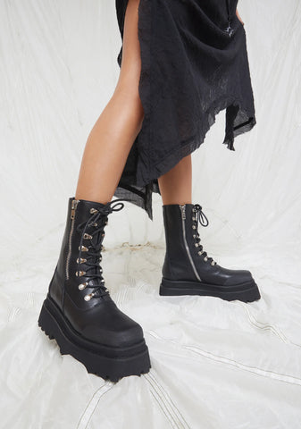 Synth Unisex Genuine Leather Square Toe Combat Boots