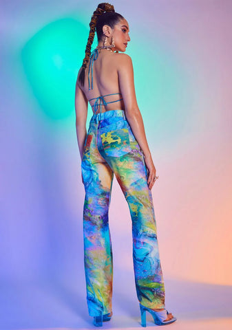 Mix Fairy Print Low Rise Bootcut Jeans