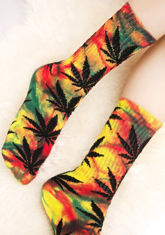 Tropical Tie Dye Plant Life Crew Sock