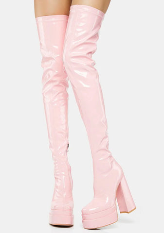 Pink The Redemption Stretch Thigh High Boots