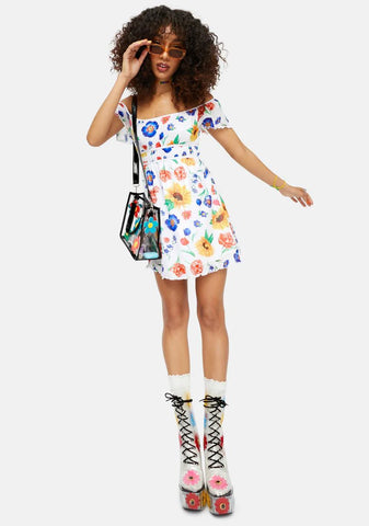 Here Comes The Sun Floral Shirred Mini Dress