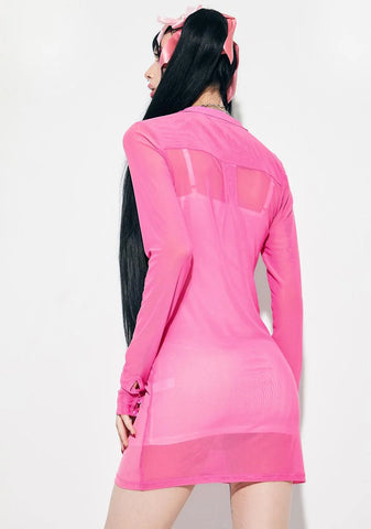 Candy Make Me An Offer Mesh Button Down Dress