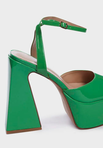 Dark Green Adley Platform Block Heels