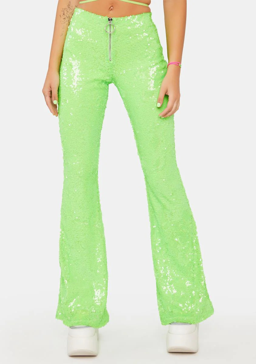 Lime Infinity Dream Sequin Flares