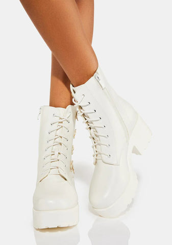 White Amabilis Flower Platform Boots