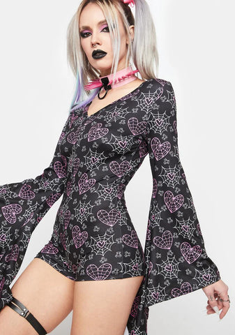 Web Hearts Bell Sleeve Pajama Romper