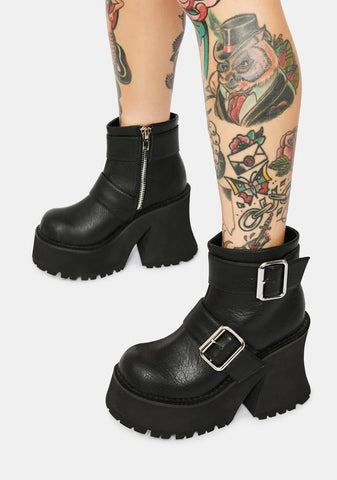 Stomper Buckle Platform Boots