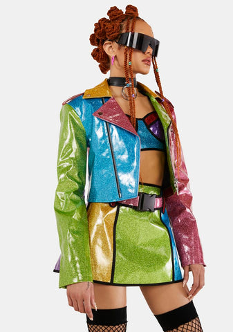 Rainbow Runner Glitter Moto Jacket