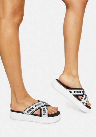 Black Suede Tape Platform Slide Sandals