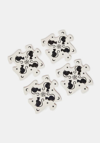 Black Cats Coaster Set