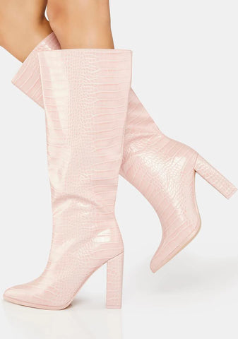 Baby Pink Posie Knee High Boots