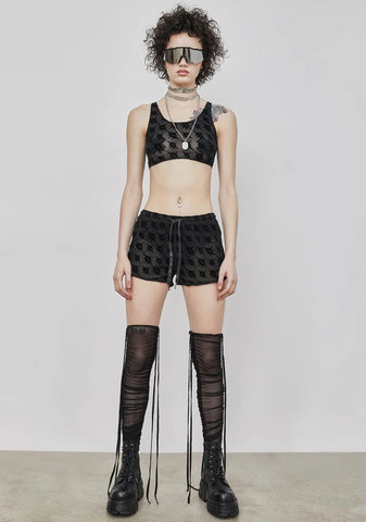 Synth Logo Print Mesh Crop Tank