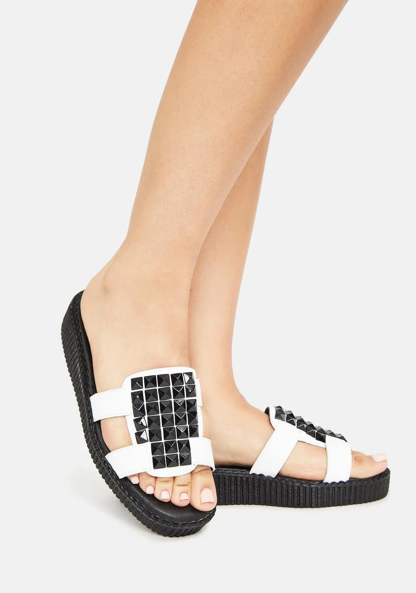 White TUKskin Studded Mule Sandals