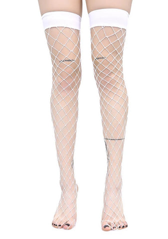 Worship Me White Fence Net Thigh Highs