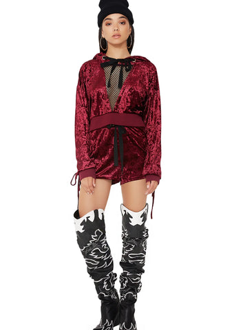 Crush On U Mesh Panel Velvet Hoodie