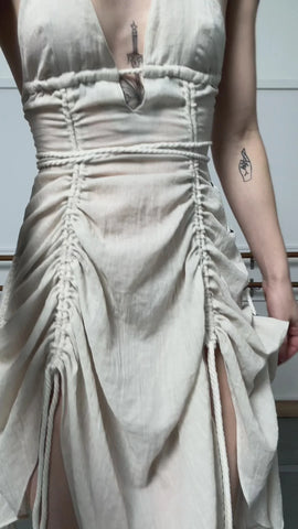 Distortion Rope Lace-Up Midi Dress - Ecru