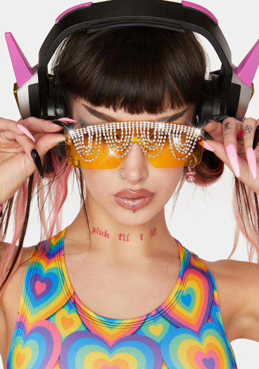 Honey Lustrous Visions Rhinestone Sunglasses