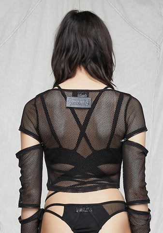 Synth Zipper Sleeve Fishnet Crop Top