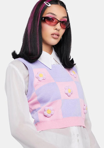 Crochet Flower Crop Knit Vest