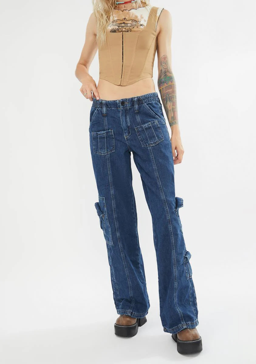 90's Blue Low Rise Cargo Jeans