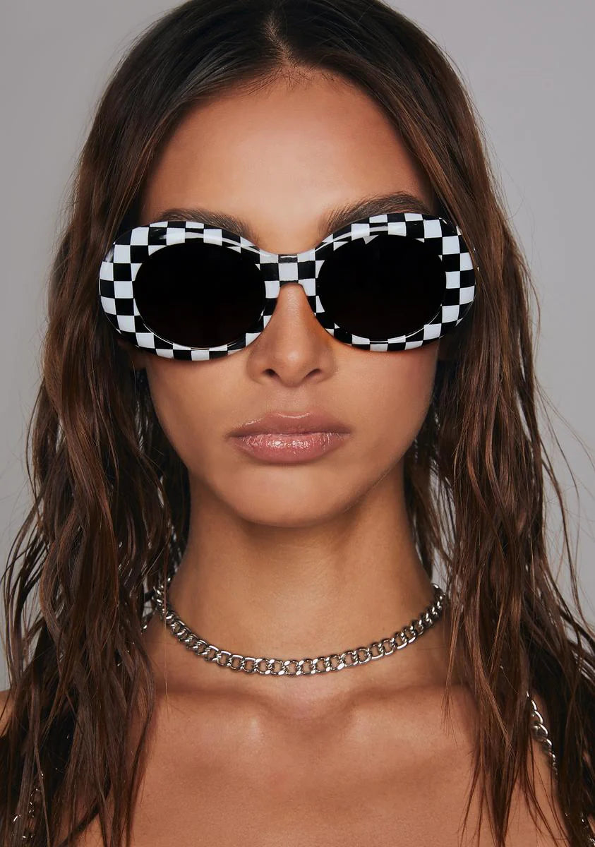 Kurt Checkered Oval Sunglasses