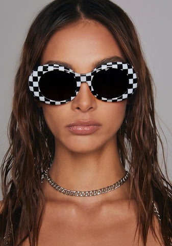 Kurt Checkered Oval Sunglasses