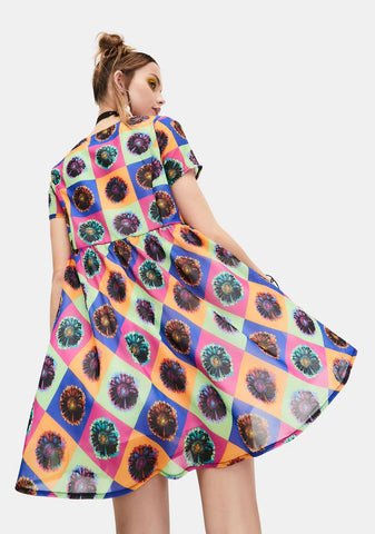 Neo-Psychedelic Chiffon Babydoll Dress