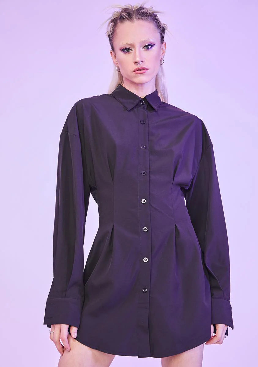 Noir Waiting For Tonight Long Sleeve Shirt Dress