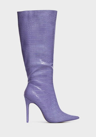 Purple Croc Casey Heeled Boots