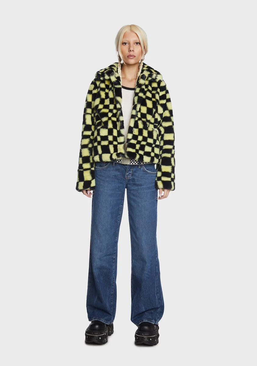 Jax Wavy Checkerboard Faux Fur Jacket