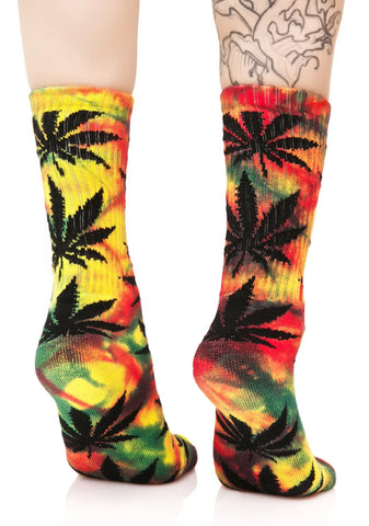 Tropical Tie Dye Plant Life Crew Sock