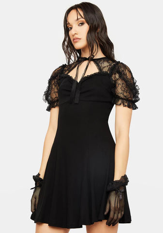 Sexy Lady Fake Two Pieces Lace Puff Sleeves Dress