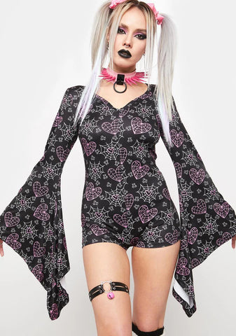 Web Hearts Bell Sleeve Pajama Romper